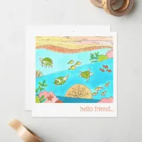 Tropical Ocean Sea Turtles Hello Friend Note Card