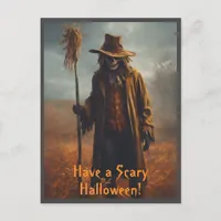 Halloween Theme - Scary Looking Scarecrow Postcard