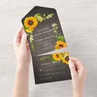 Elegant Sunflower On Rustic Chalkboard Wedding All In One Invitation