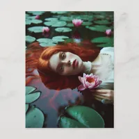 Red Hair Ophelia in a Lily Pond Postcard