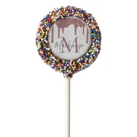 Pink Rose Gold Faux Glitter Drips Monogram Chocolate Covered Oreo Pop