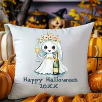 Halloween Ghost Bride Champagne  Throw Pillow