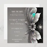 Modern Metallic Floral Wedding Invitation