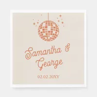 Retro Groovy 70s Ivory Orange Photo Disco Wedding Napkins