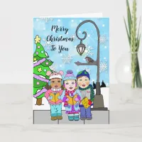 Merry Christmas Children Carolers Holiday Card