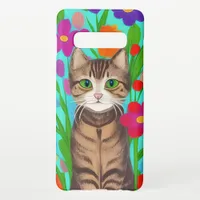 Folk Art Whimsical Style Cat and Flowers Samsung Galaxy S10+ Case