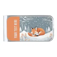 Sleeping Red Fox in Winter Snow Cute Christmas Silver Finish Money Clip