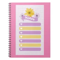 Yellow Purple Girly Floral Flower Blossom Hearts Notebook