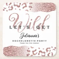 Pink Let's Get Wild Animal Print Bachelorette Bach Square Paper Coaster