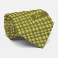 Classic Green Gingham Plaid Add Initial Christmas Neck Tie