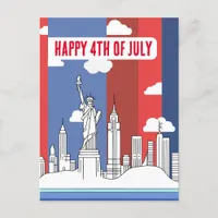 Manhattan Skyline and Statue of Liberty 4th July Postcard