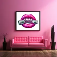 Hot Pink Bling Lips Urban Hustler Money Vibes Art Poster