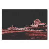 Santa Monica Pier Red Neon Night Photo Edit Tissue Paper