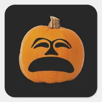 Jack o' Lantern Unhappy Face, Halloween Pumpkin Square Sticker