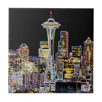 Dark be the Night - Luminous Seattle Skyline Ceramic Tile