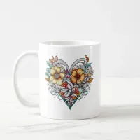 Personalized Floral Heart with Sentimental Message Coffee Mug