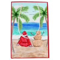 Santa and Sand Snowman on Beach Christmas Medium Gift Bag