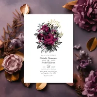 Vintage Burgundy - Marsala and Gold Floral Wedding Invitation