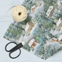 Winter Forest Watercolor Christmas Cabins Tissue Paper