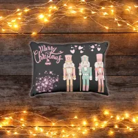 Christmas in Pink Nutcrackers on Black |  Outdoor Pillow