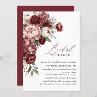 Modern Burgundy Pink Blush Floral Bridal Shower In Invitation