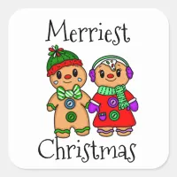 Cute Gingerbread Couple Holding Hands Christmas Square Sticker