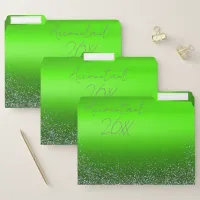 Green Brushed Metal Glitter Monogram Simple | File Folder