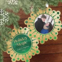 Holiday Magic Green and Gold Photo Ornament Card