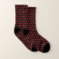 Red Heart Girly Fun Balloon Pattern Black Trendy Socks