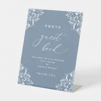 Elegant Dusty Blue Wedding Photo Guest Book Sign