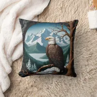 Majestic Bald Eagle Overlooking Mountain Lake Throw Pillow