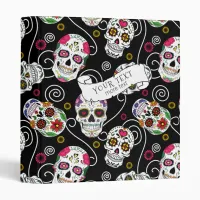 Sugar Skulls and Swirls Rose Black ID725 3 Ring Binder