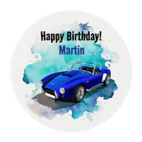 Classic Retro Blue Sports Car Birthday Adventure Edible Frosting Rounds