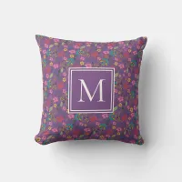 Girly Boho Spring Flowers Purple Monogram Throw Pillow