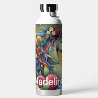 Pretty Whimsical Horse in Colorful Flowers Water Bottle