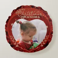 Adorable Christmas Grandma Red Photo Round Pillow