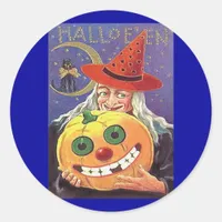 Vintage Witch Halloween Classic Round Sticker