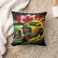 Vibrant hot rod racing by a Canadian lake at dusk Throw Pillow