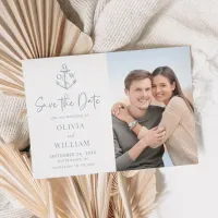 Dusty Blue Nautical Anchor Monogram Wedding Photo Save The Date