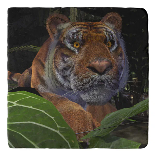 Tiger Crouching in the Jungle Trivet