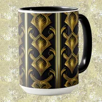 Elegant art deco pattern in black and gold mug