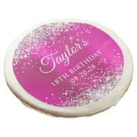 Silver Glitter Hot Pink Foil 18th Birthday Sugar Cookie