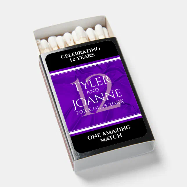 Elegant 12th Silk Wedding Anniversary Celebration Matchboxes