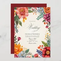 Vibrant Watercolor Floral Fiesta Wedding QR Code Invitation