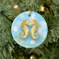 Coastal Christmas Decor Seahorse Personalized Ceramic Ornament