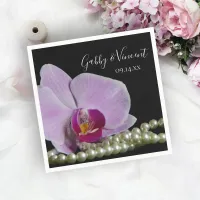 Pink Orchid and Pearls on Black Wedding Napkins