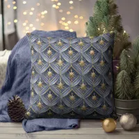 Blue Gold Christmas Pattern#16 ID1009 Throw Pillow