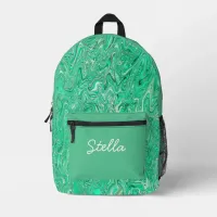 Liquid marble swirl lime green custom name printed backpack