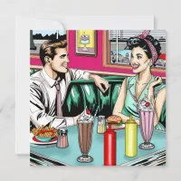 Retro 1950's Couple at Diner Blank Card