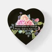 Custom Photo Art Pattern Name Quote Glass Heart Paperweight